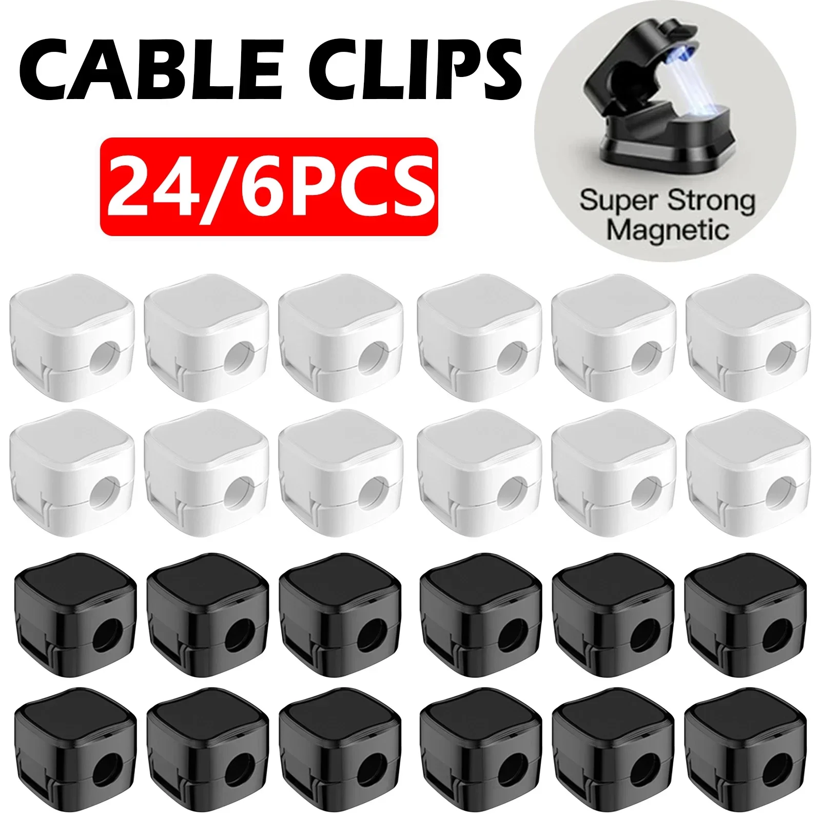 Wall Anchor Plastic - 24/6PCS Magnetic CABLE Organizer คลิปการจัดการสายเคเบิล Wire