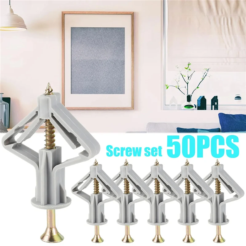 Drywall Anchor Screw - 50/100pcs ประเภทผีเสื้อพลาสติกยิปซั่มบอร์ด Anchors Drywall Fixings สกรูผ้าม่านผนังยิปซั่ม