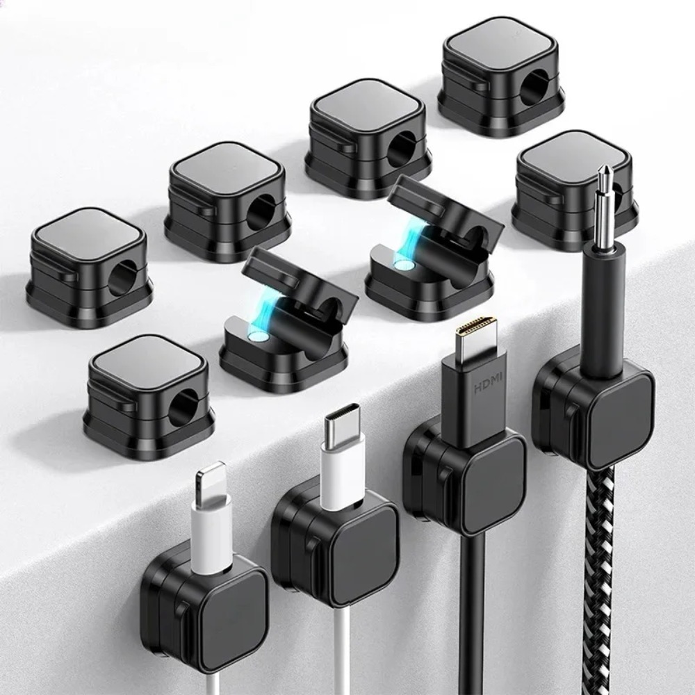 Wall Anchor Plastic - แม่เหล็กแรงสูง ​ คลิปหนีบสายไฟแบบปรับได้ | ที่เก็บของใต้โต๊ะแบบติดกาว สำหรับบ้าน