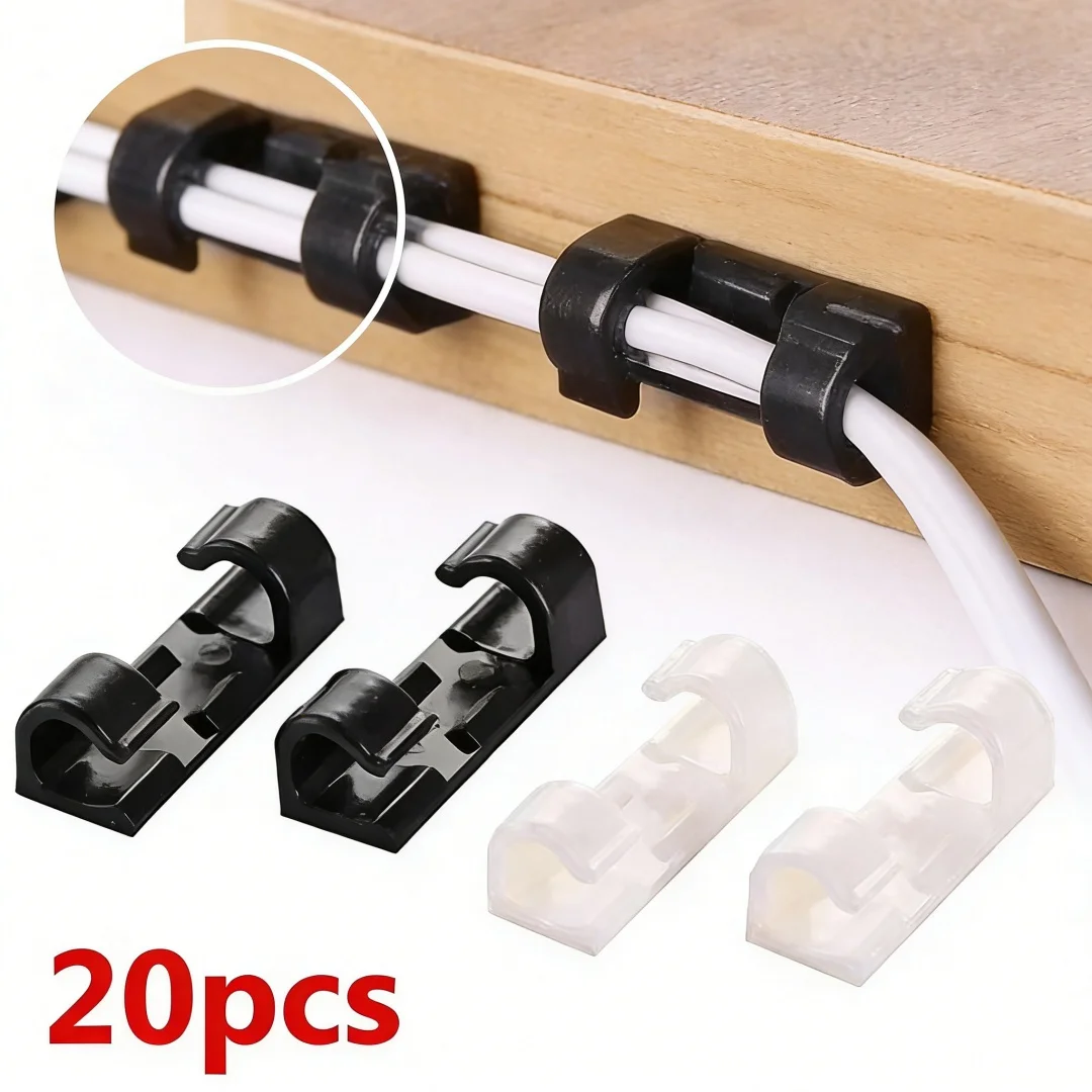 Wall Anchor Plastic - ที่เก็บสายเคเบิลแบบไม่ต้องเจาะ, สติ๊กเกอร์ติดผนัง, ที่เก็บสายไร้รอย, คลิปหนีบสายแบบติดแน่น, อุปกรณ์จัดสายเคเบิลเครือข่าย