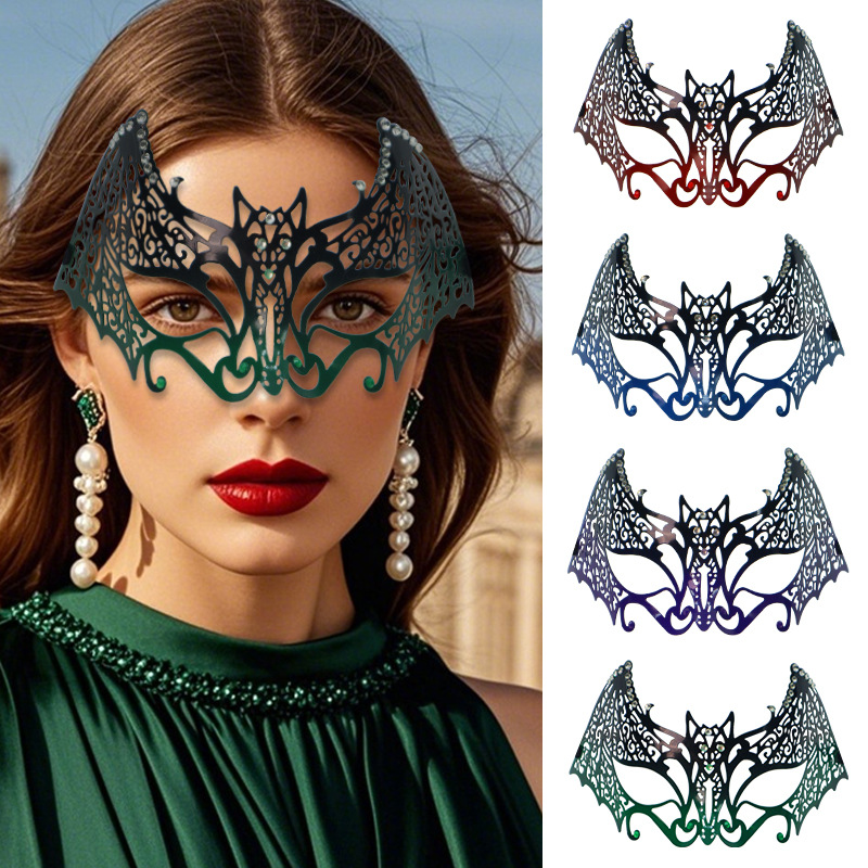Home Improvement Store - Carnival Masquerade Ball Diamond Encrusted เหล็กครึ่งหน้าหน้ากากค้างคาวปาร์ตี้ฮาโลวีนเซ็กซี่