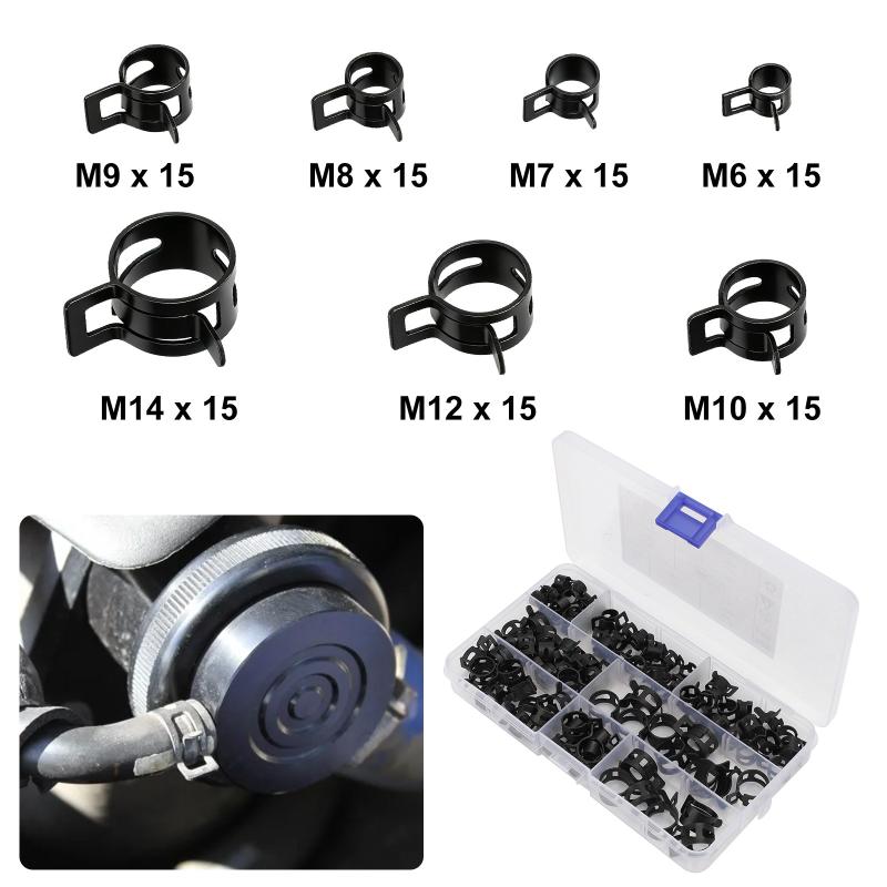 Hose Clamp Assorted - ชุดอุปกรณ์รัดสายยางแบบสปริง 105 ชิ้น ชุดรัดท่อสุญญากาศซิลิโคน ขนาด 6-14