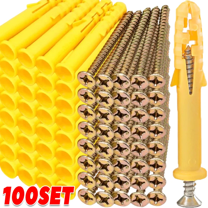 Drywall Anchor Screw - ชุดสกรูยึดผนังแบบขยายตัวพร้อมปลั๊กพลาสติก ชุดสกรูหัวแฉกแบบเจาะยึดเอง ชุดสกรูยึดสำหรับอิฐ คอนกรีต และผนังยิปซัม