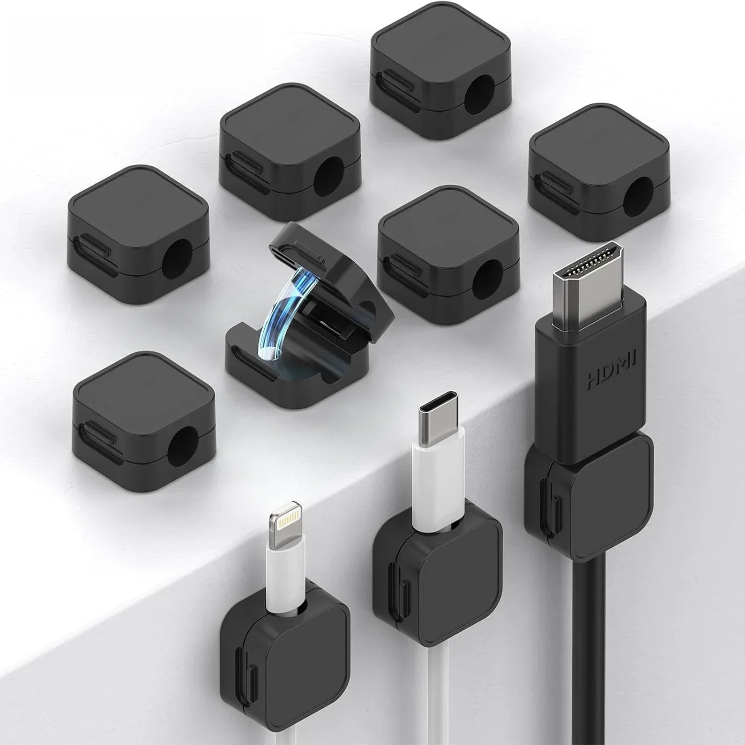Wall Anchor Plastic - ​ คลิปหนีบสายแม่เหล็ก ที่ยึดสายปรับได้ | ที่เก็บของติดใต้โต๊ะสำหรับบ้าน สำนักงาน