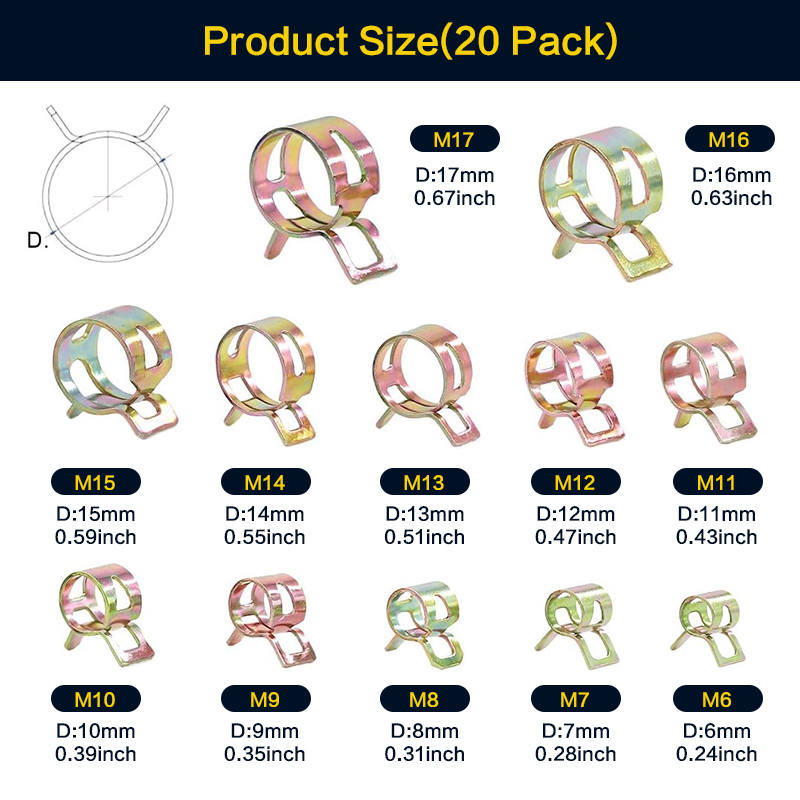 20 ชิ้น 6-17 มิลลิเมตรฤดูใบไม้ - Hose Clamp Assorted บทวิจารณ์และราคา